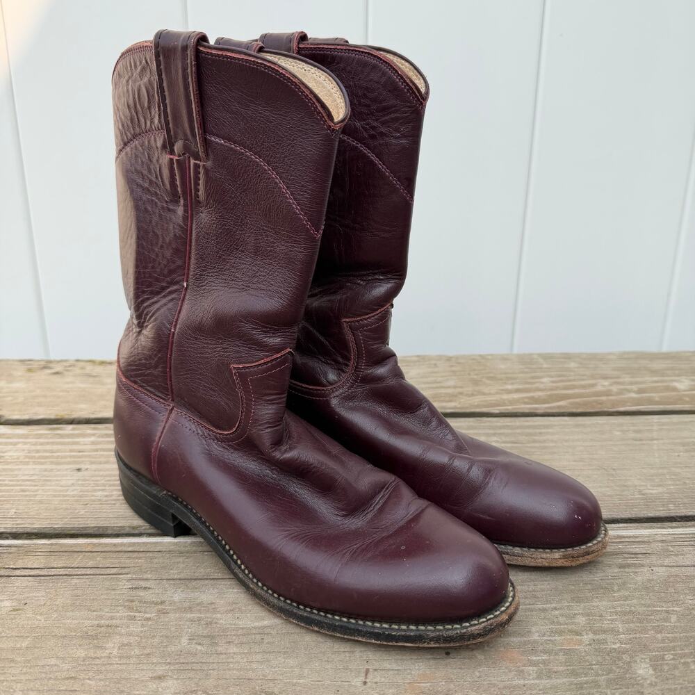 Vintage 80s Justin Roper Ox Blood Red Brown Western Cowgirl Boots 6 1/2B L3068